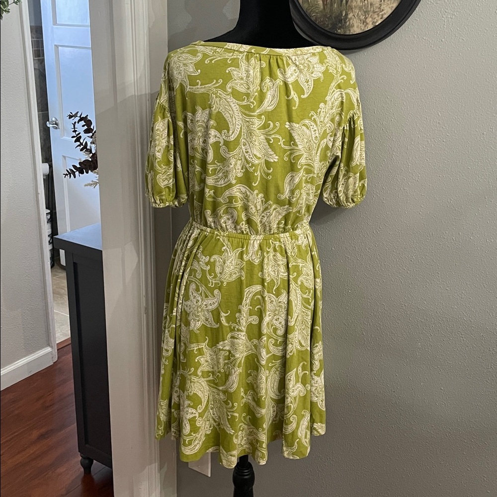 anthropologie daily practice green paisley puff sleeves dress size large - Picture 3 of 9